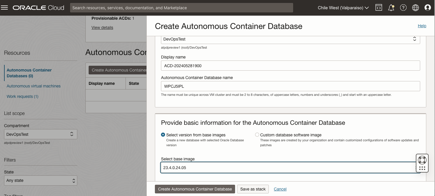 Select 23ai from the dropdown
