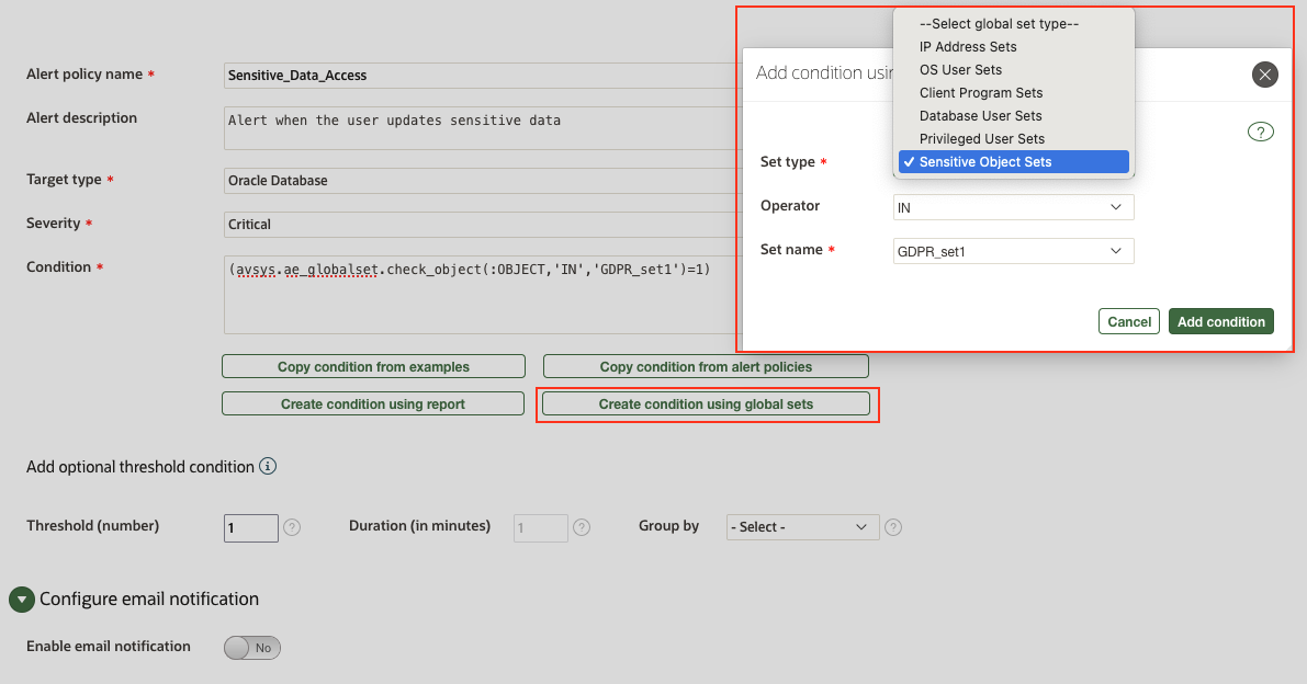 Alert Policy with Global Sets