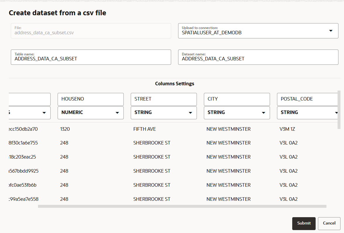 Create dataset from a csv file