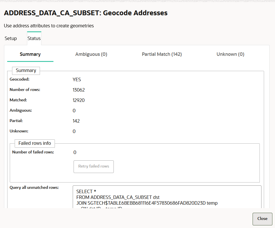 Status Geocoded Addresses
