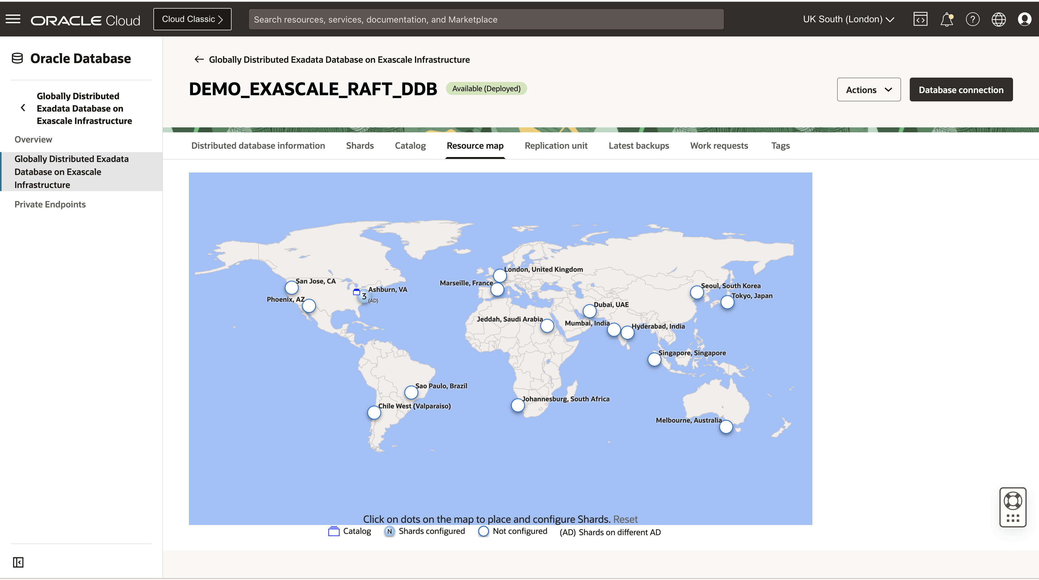 Globally Distributed Exadata Database on Exascale Infrastructure User Interface