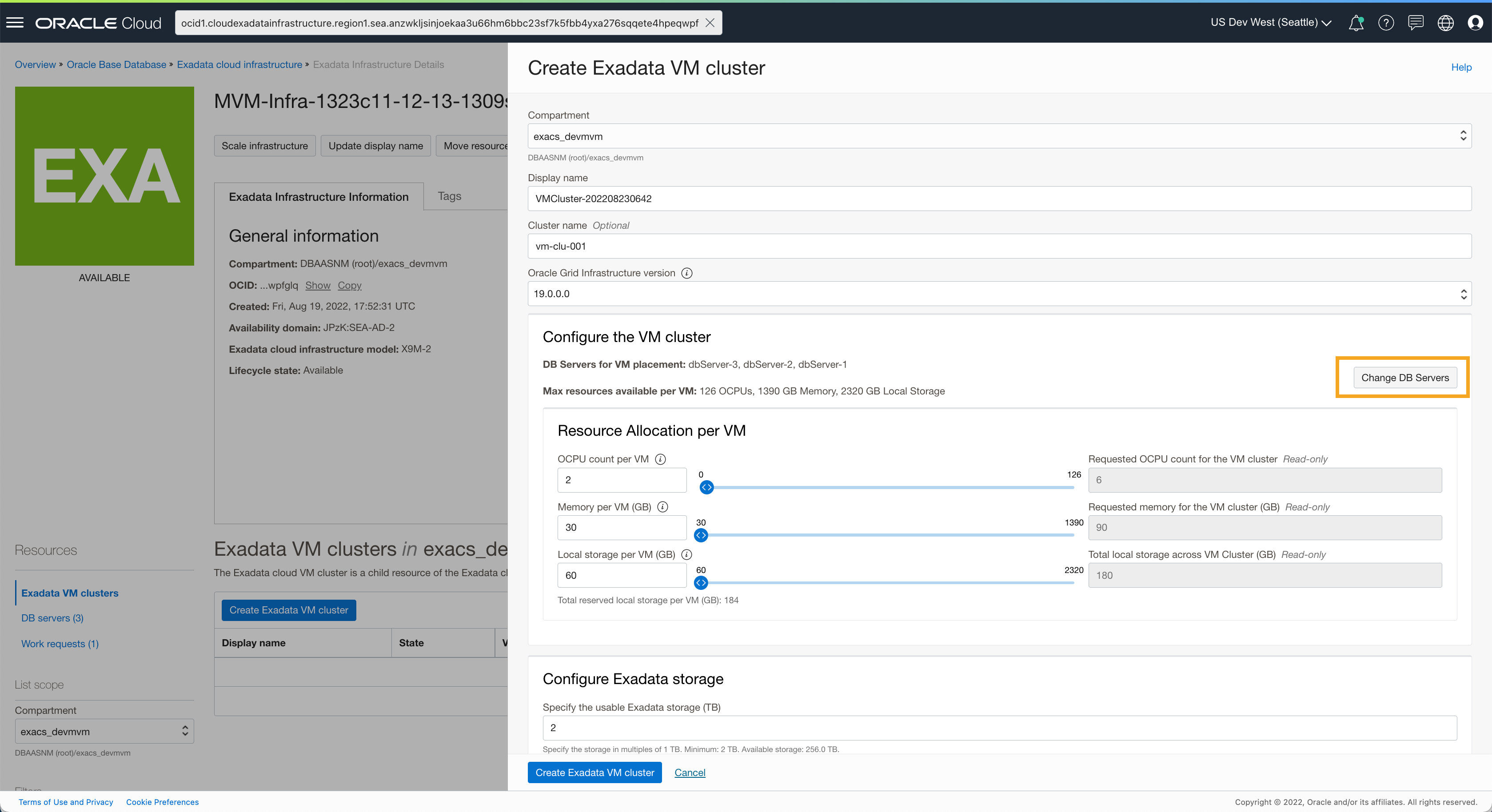 Change DB Server Selection during Cluster Creation