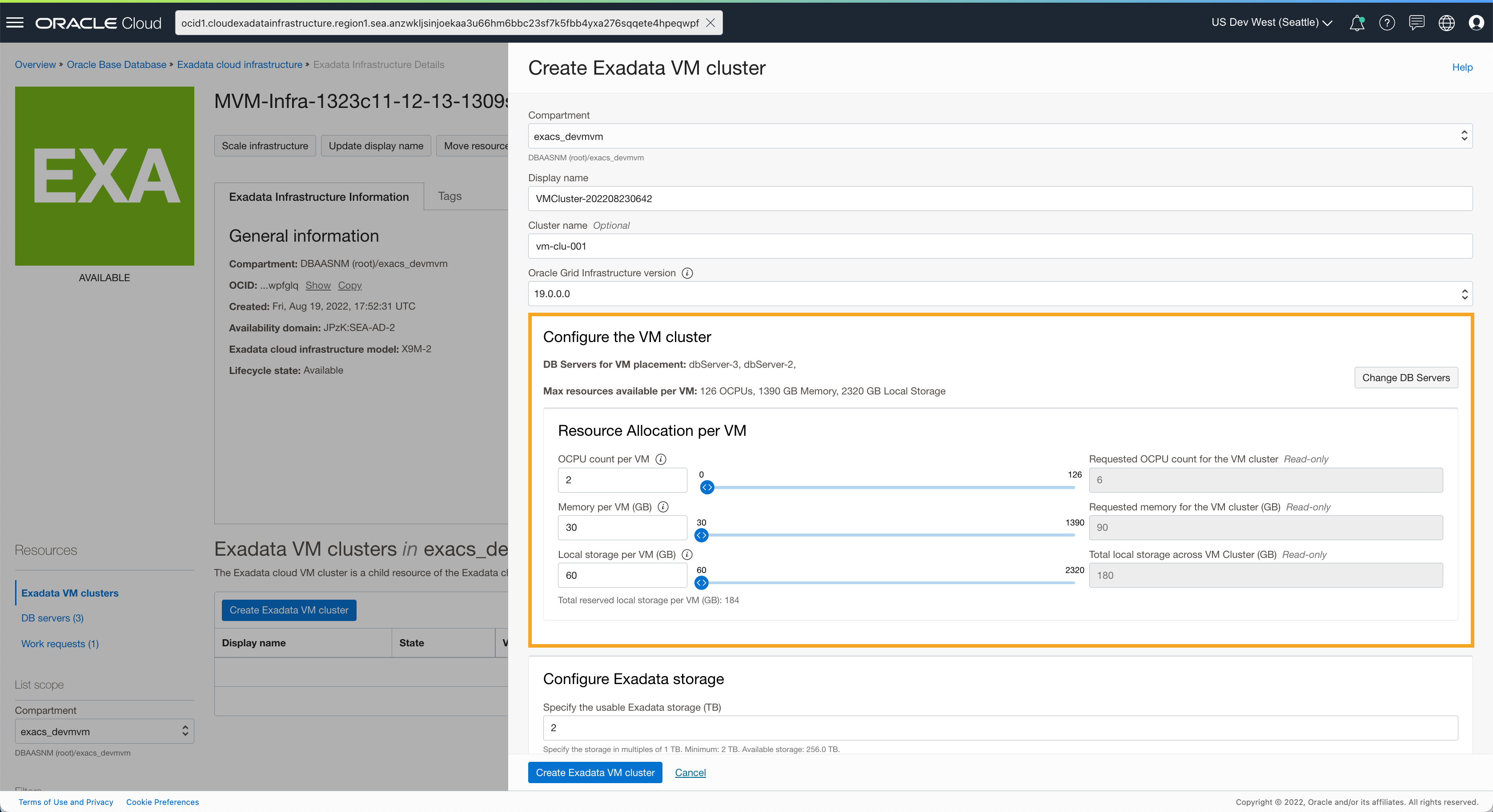 Configure VM Cluster Resources
