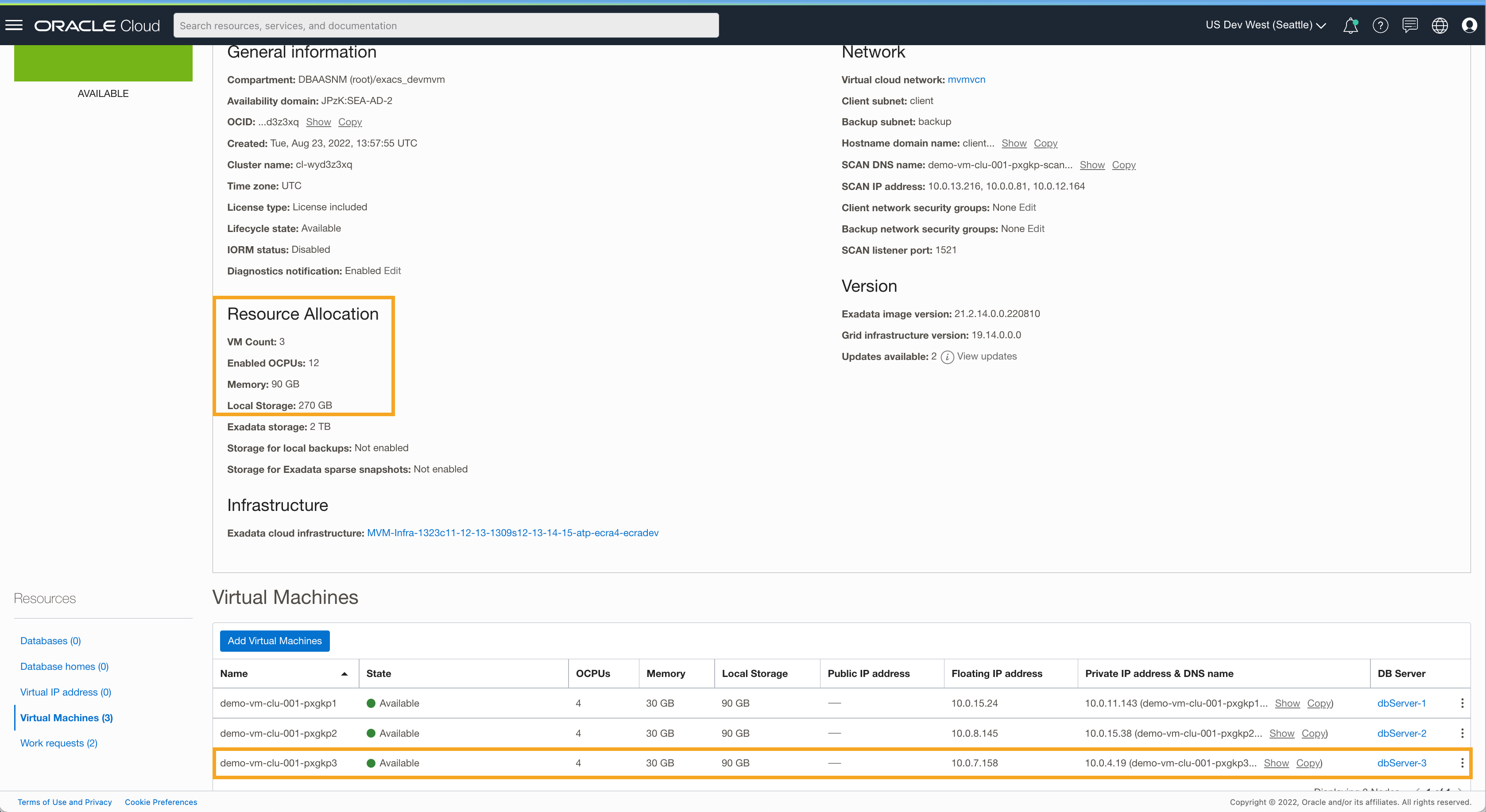 View newly added VM resources