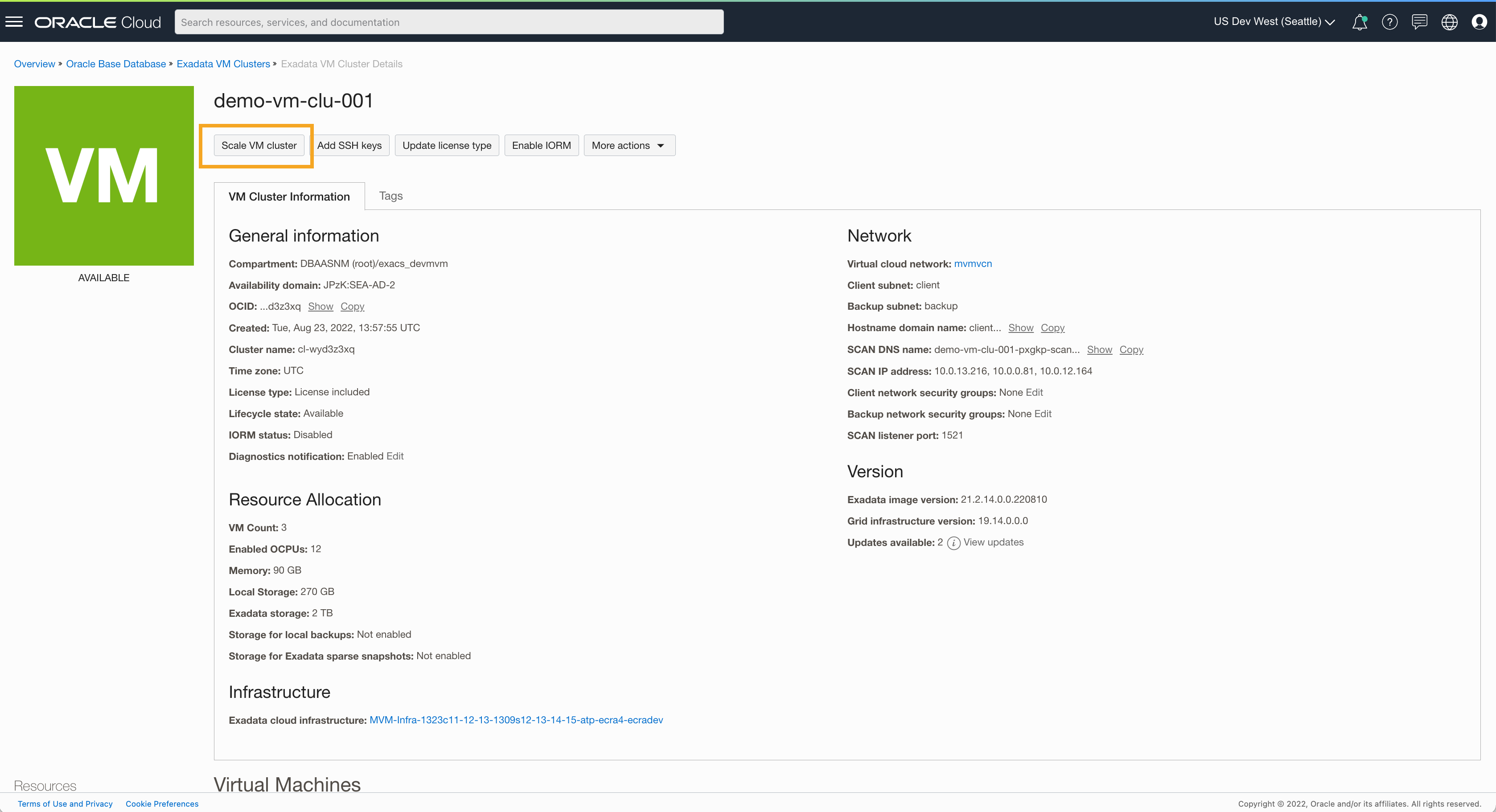 Scale VM Cluster Resources