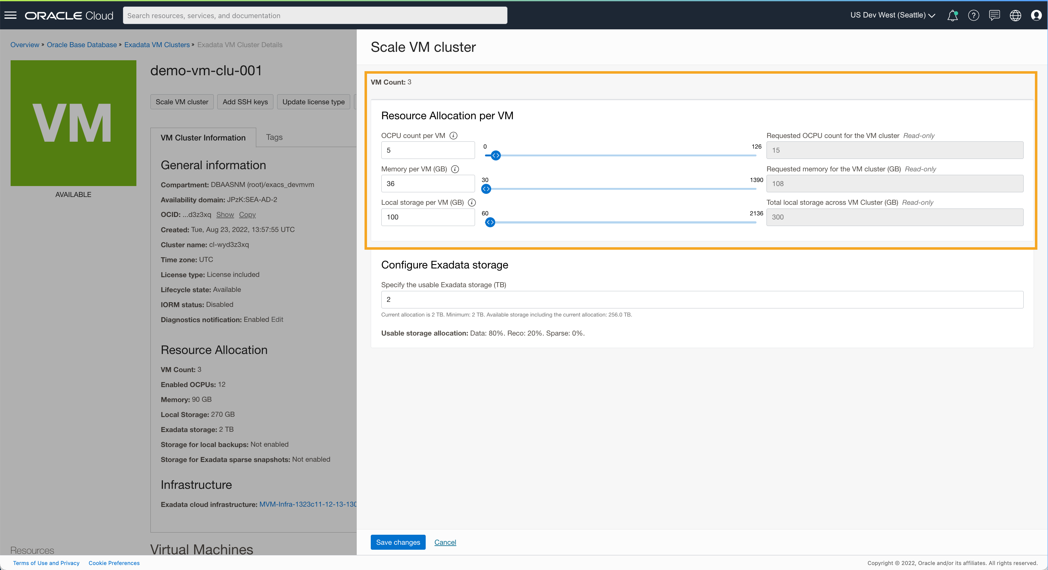 Change VM Cluster resource allocation