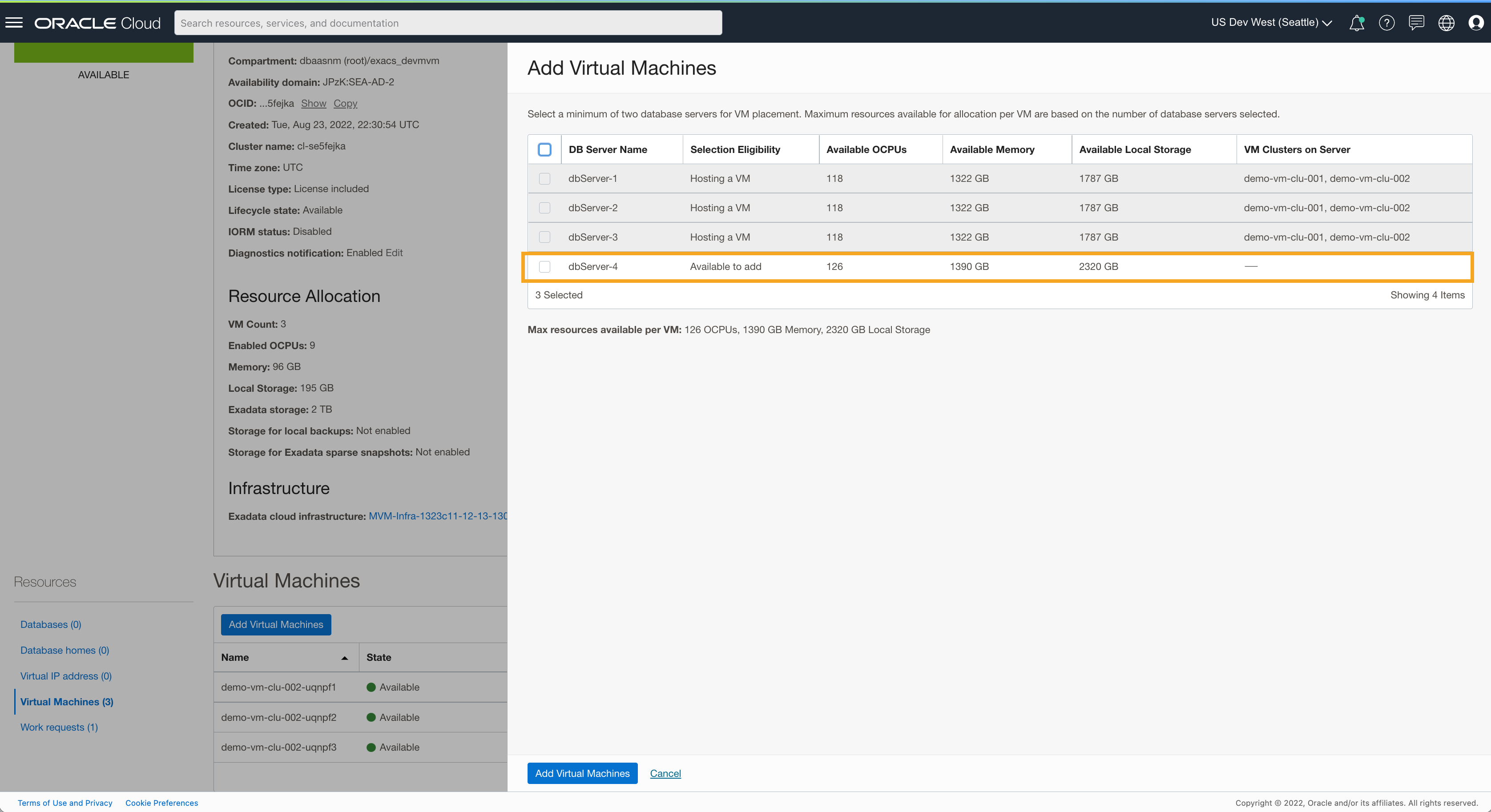 Add VM on newlly added DB Server