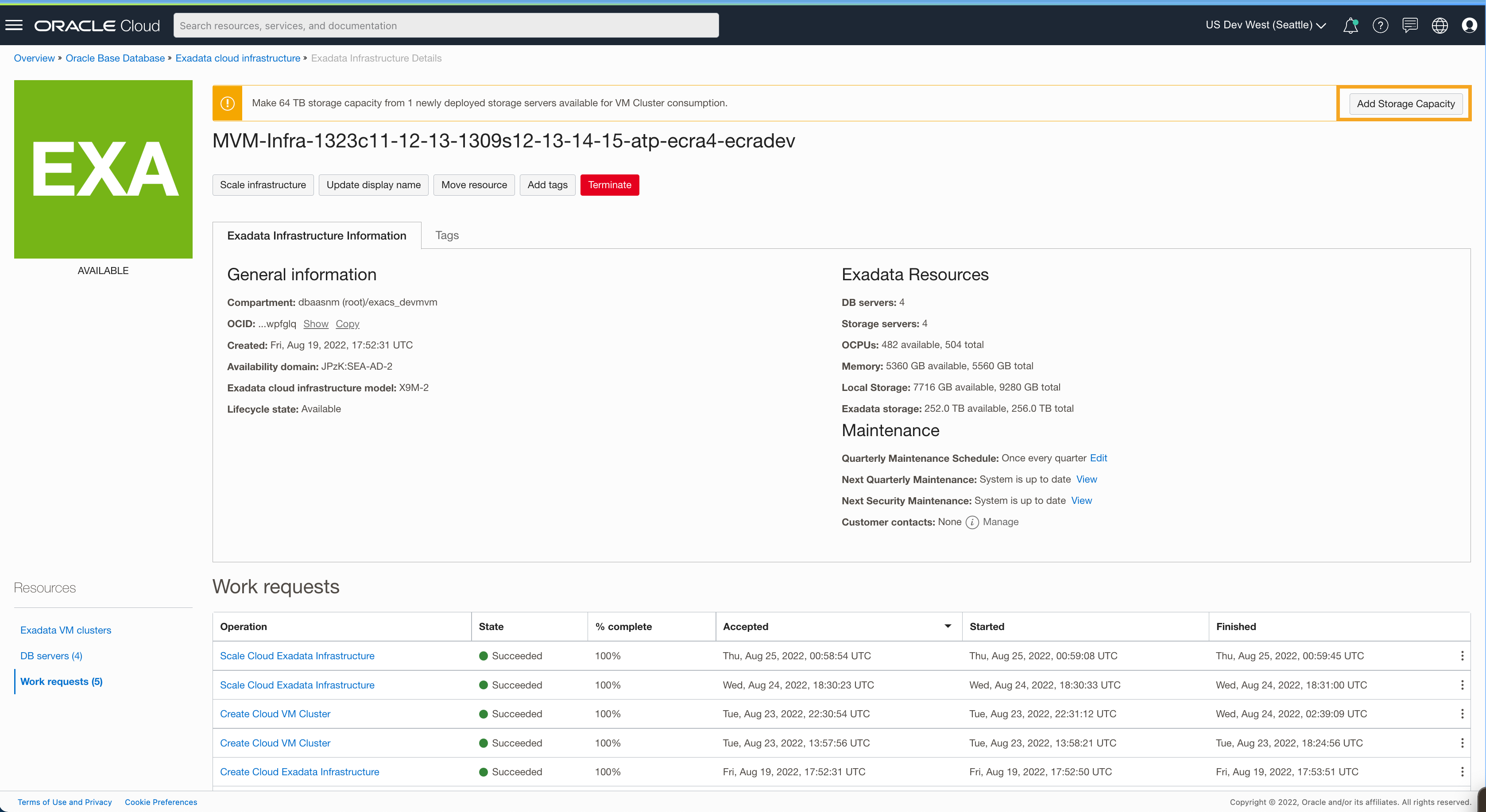 Add Storage Capacity action