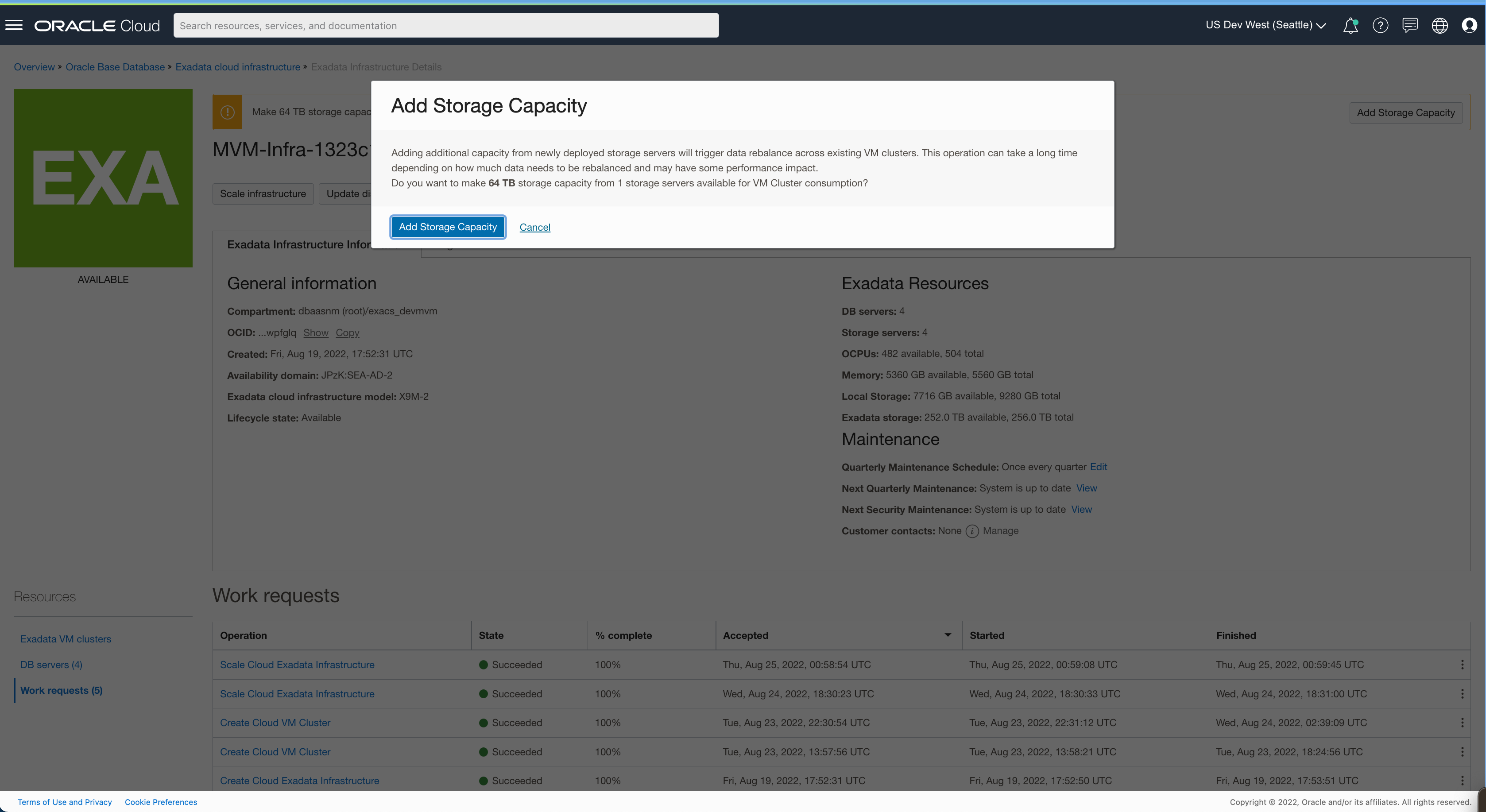 Confirm Add Storage Capacity