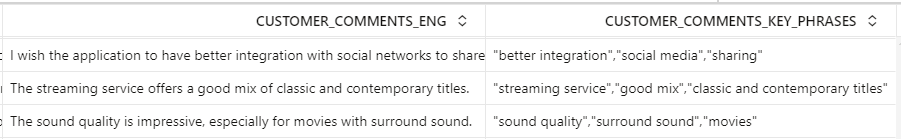 Image showing the extraction of key phrases from customer review comments
