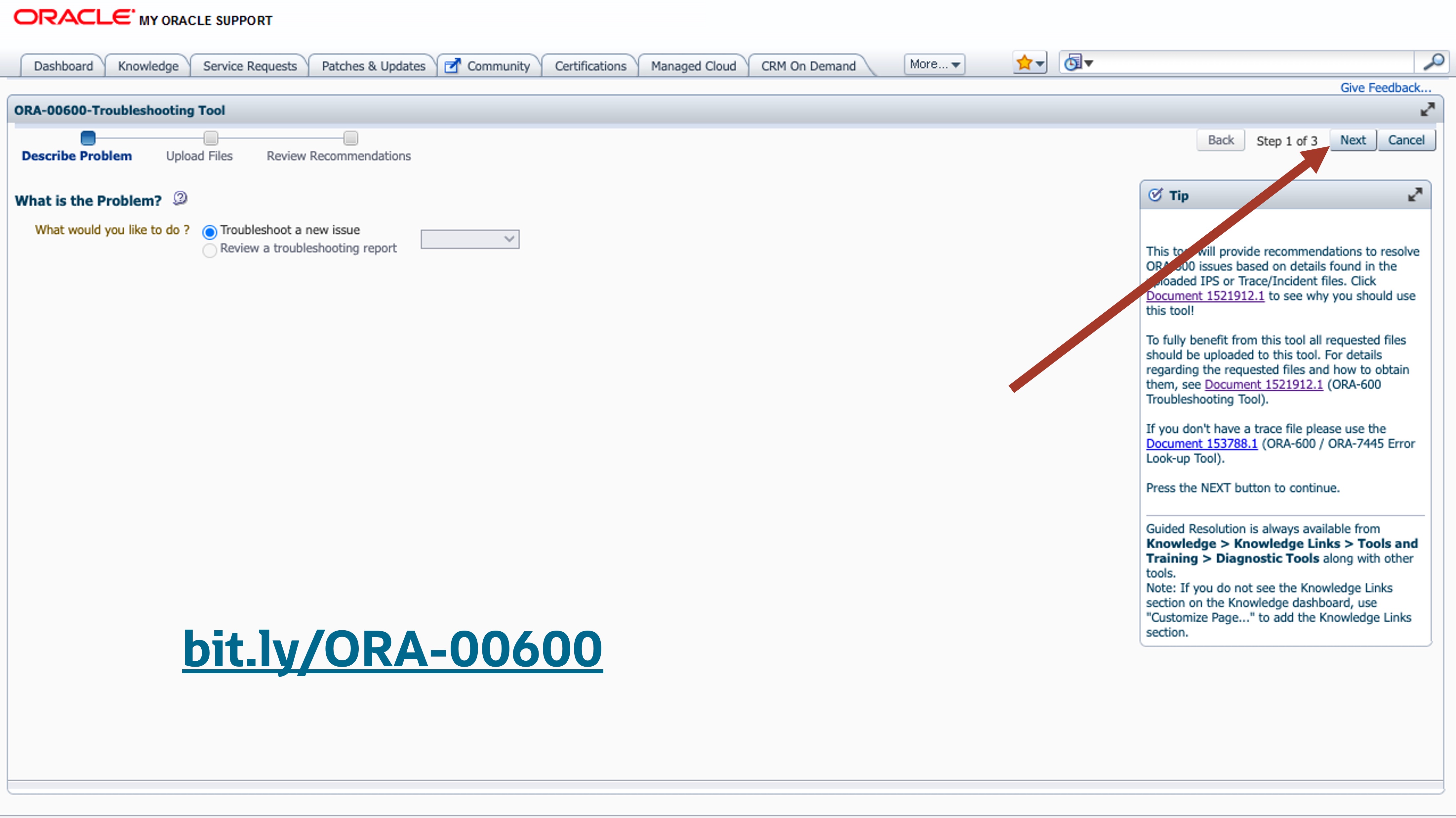 ORA-00600 Troubleshooting Tool Step 1