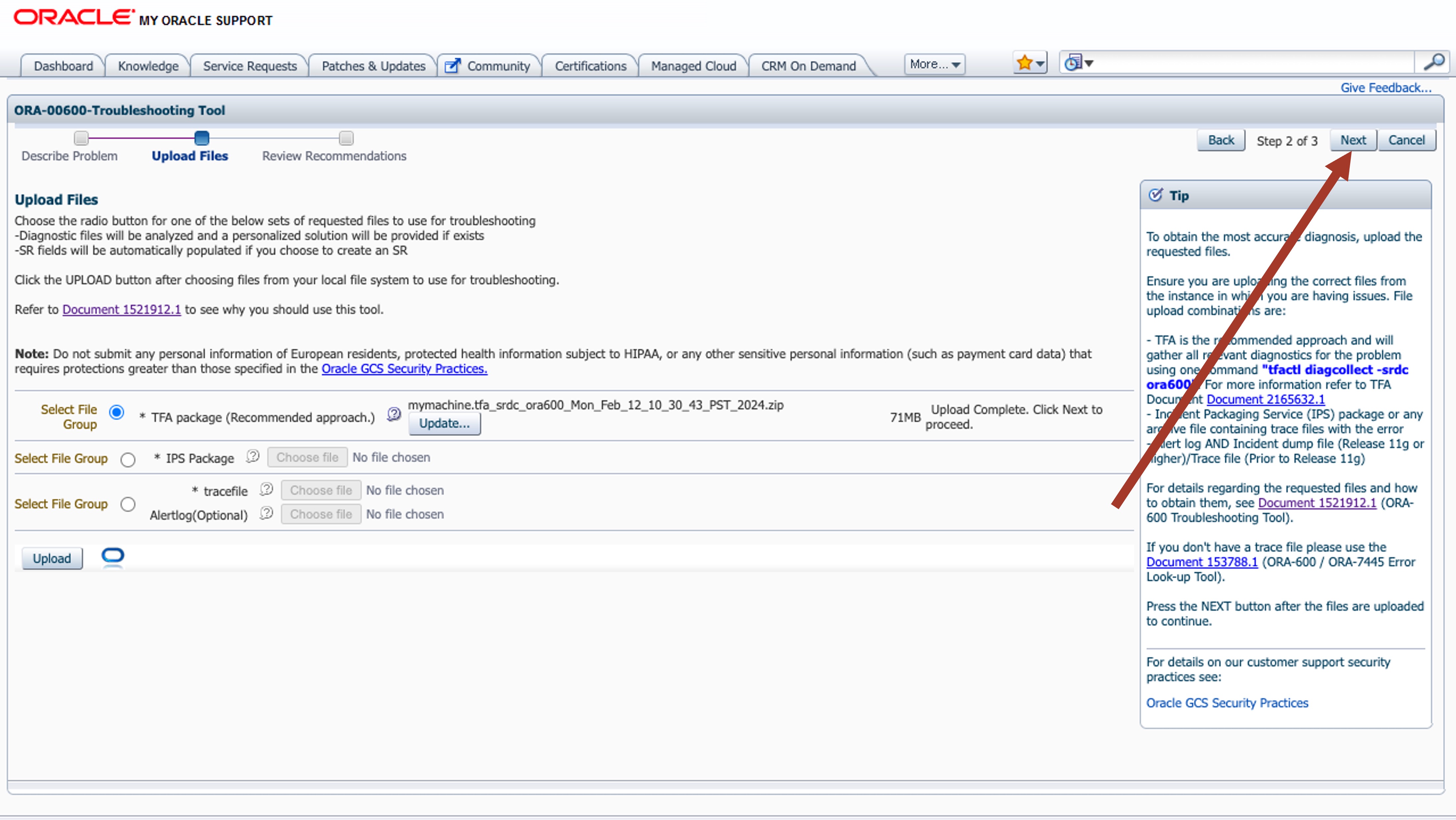 ORA-00600 Troubleshooting Tool Step 2