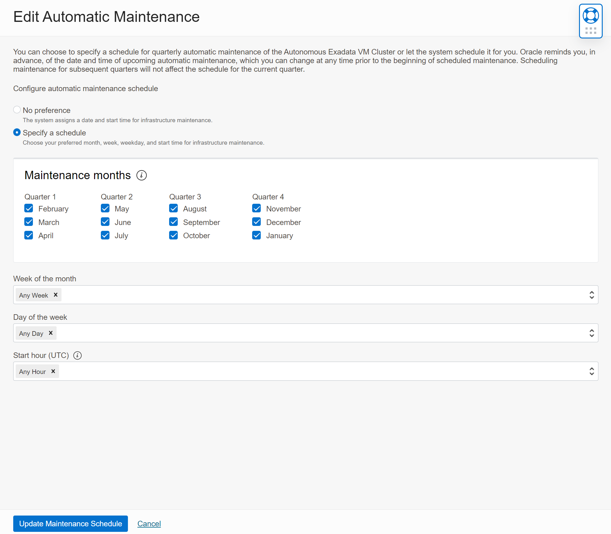 Autonomous Database Maintenance Preference