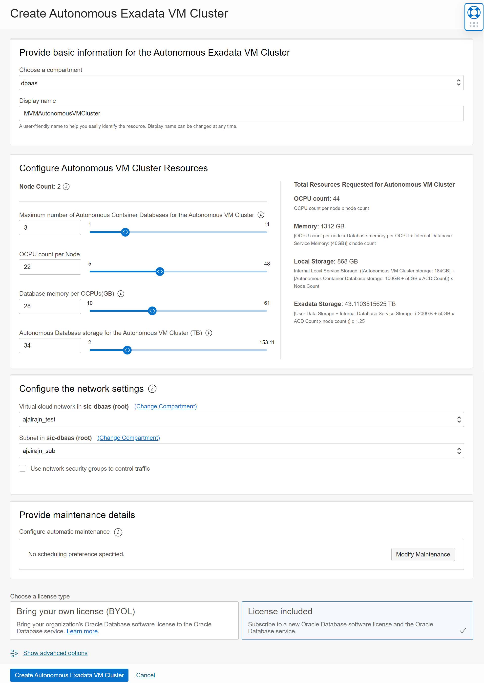 Create Autonomous Exadata VM Cluster