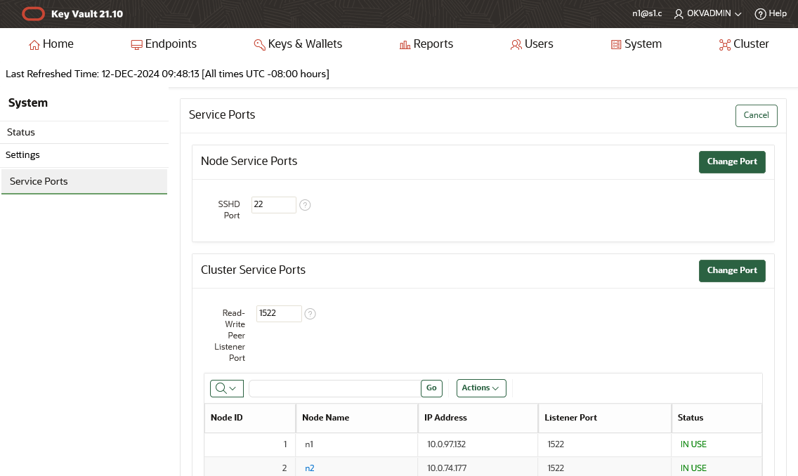 Screenshot showing how to set custom ports in Key Vault 21.10