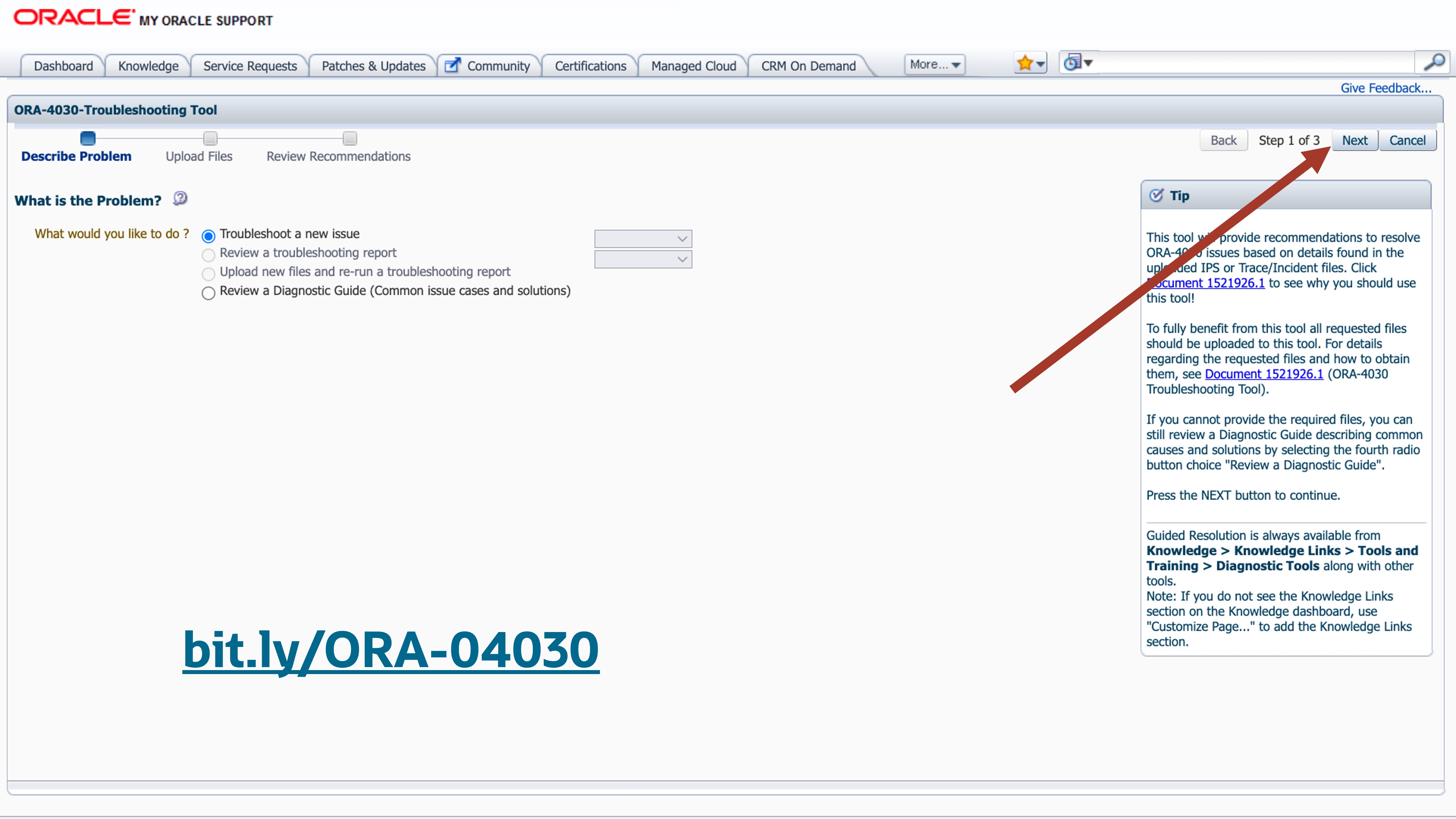 ORA-04030 Troubleshooting Tool Step 1