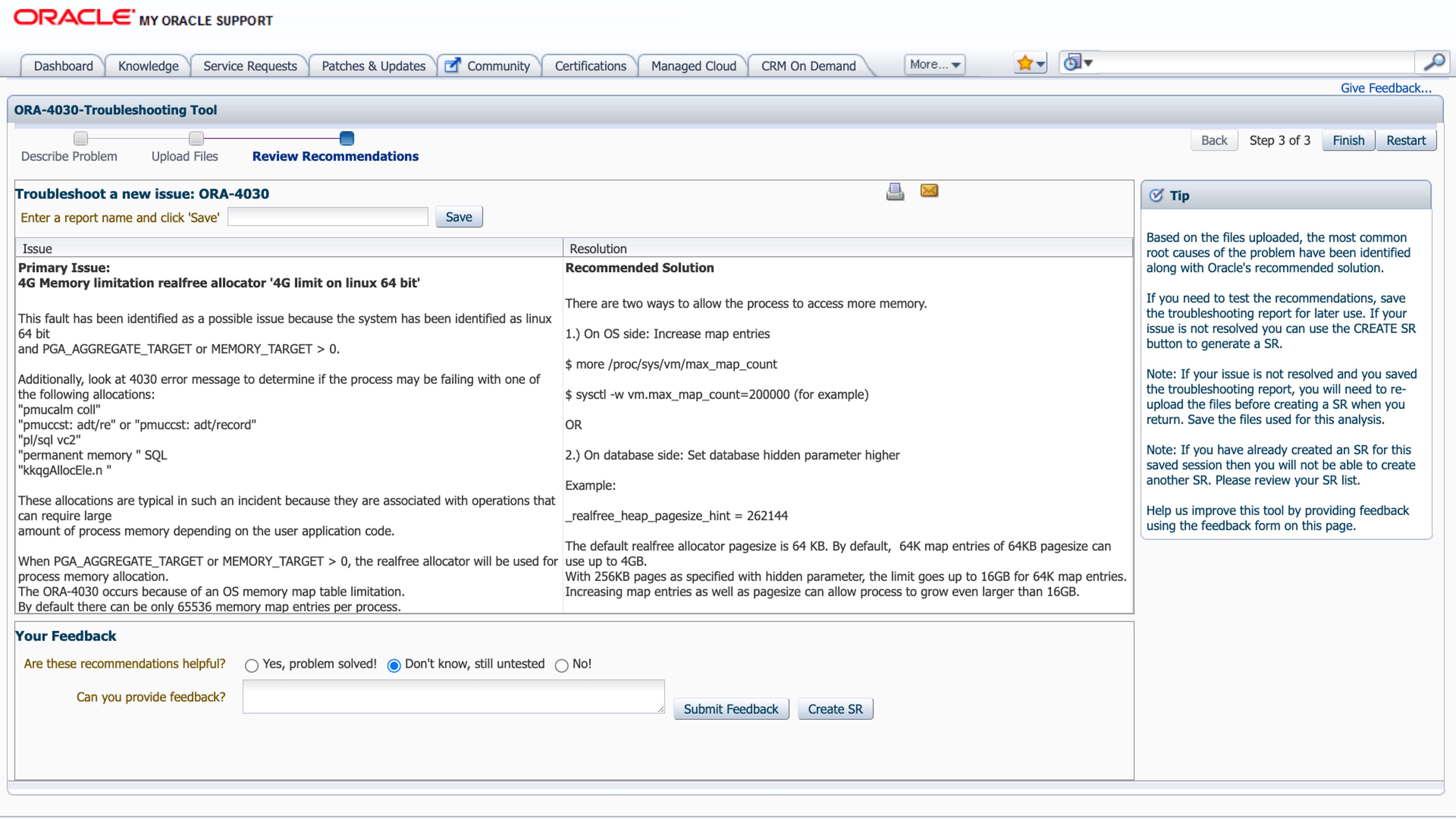 ORA-04030 Troubleshooting Tool Step 4