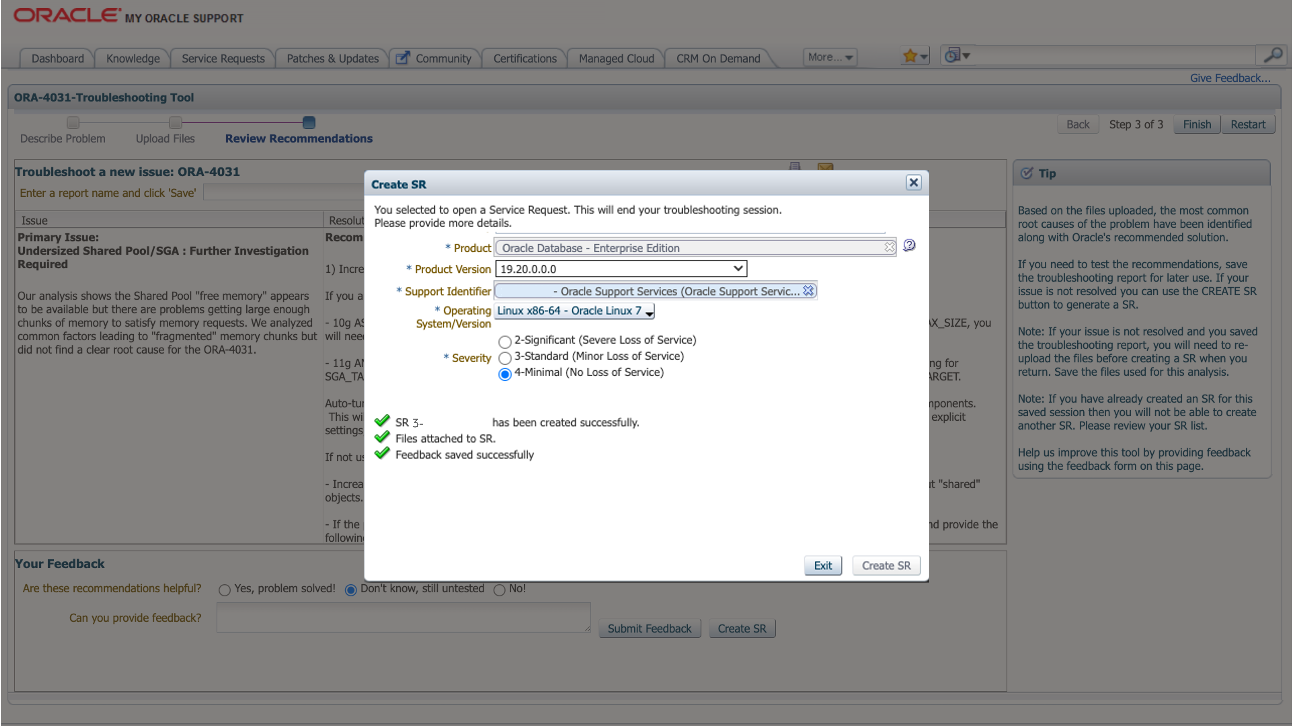 ORA-04031 Create SR Step 2