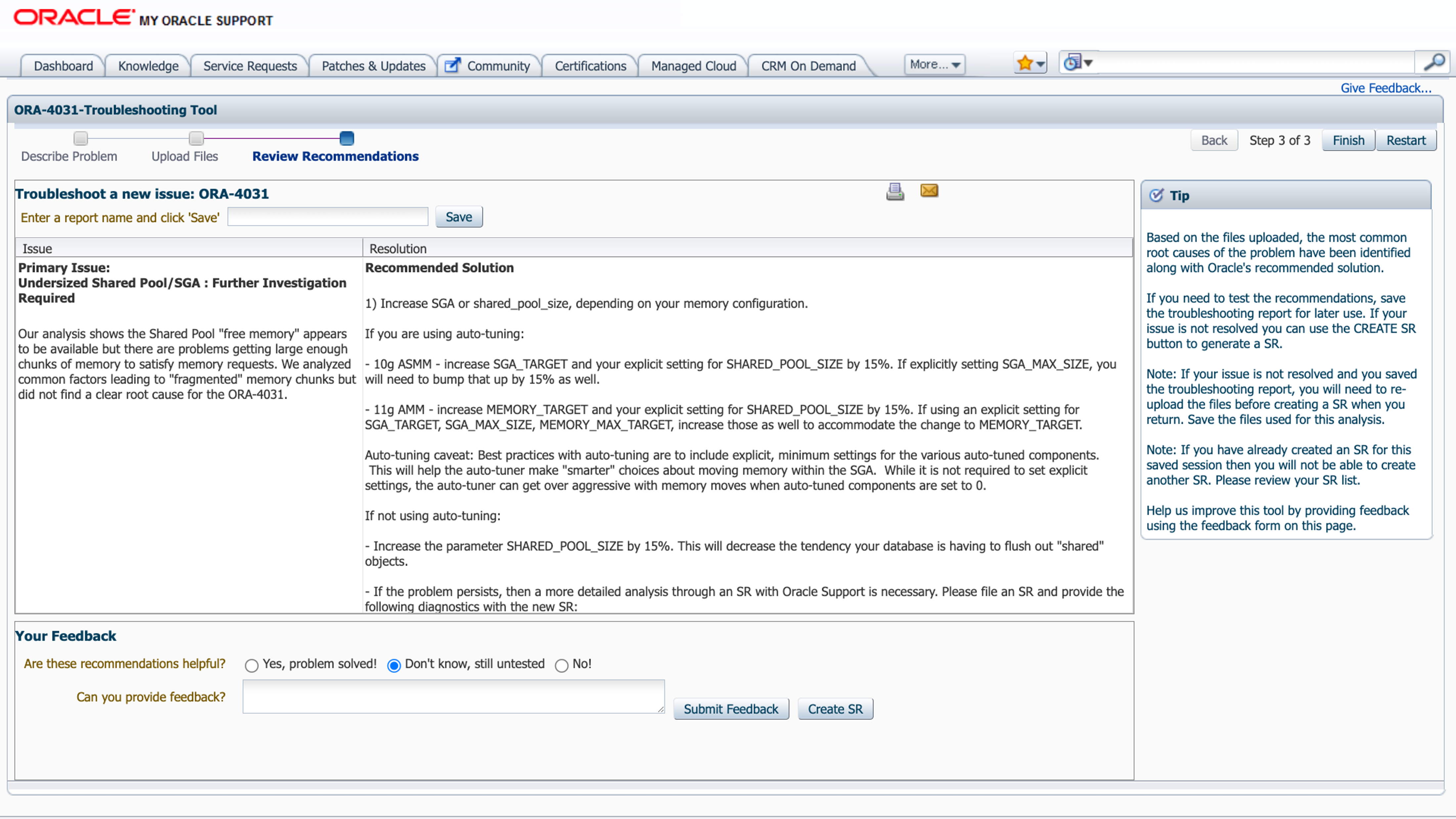 ORA-04031 MOS Troubleshooting tool 4