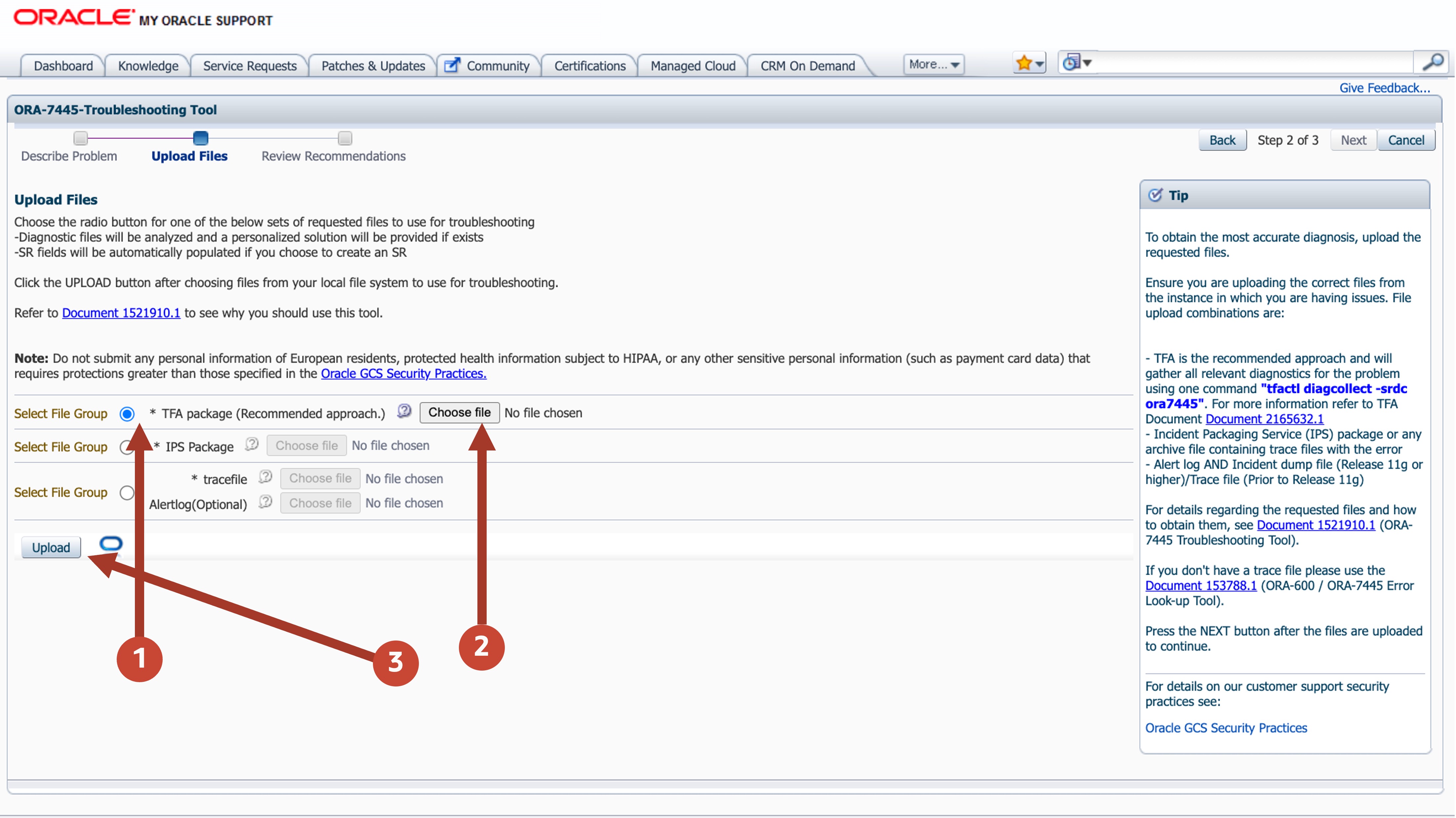 ORA-07445 MOS Troubleshooting Tool Step 2