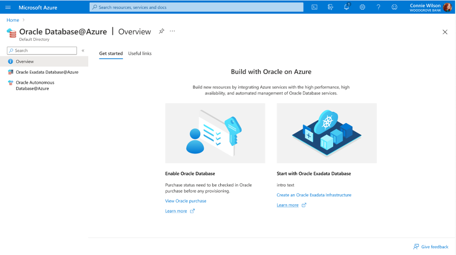 Screenshot of Oracle Database@Azure home page.