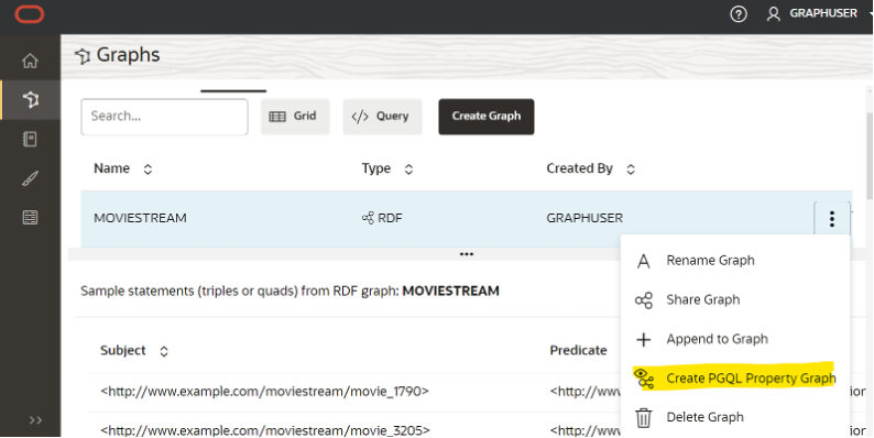 Figure 1: UI to create a property graph from an RDF knowledge graph.