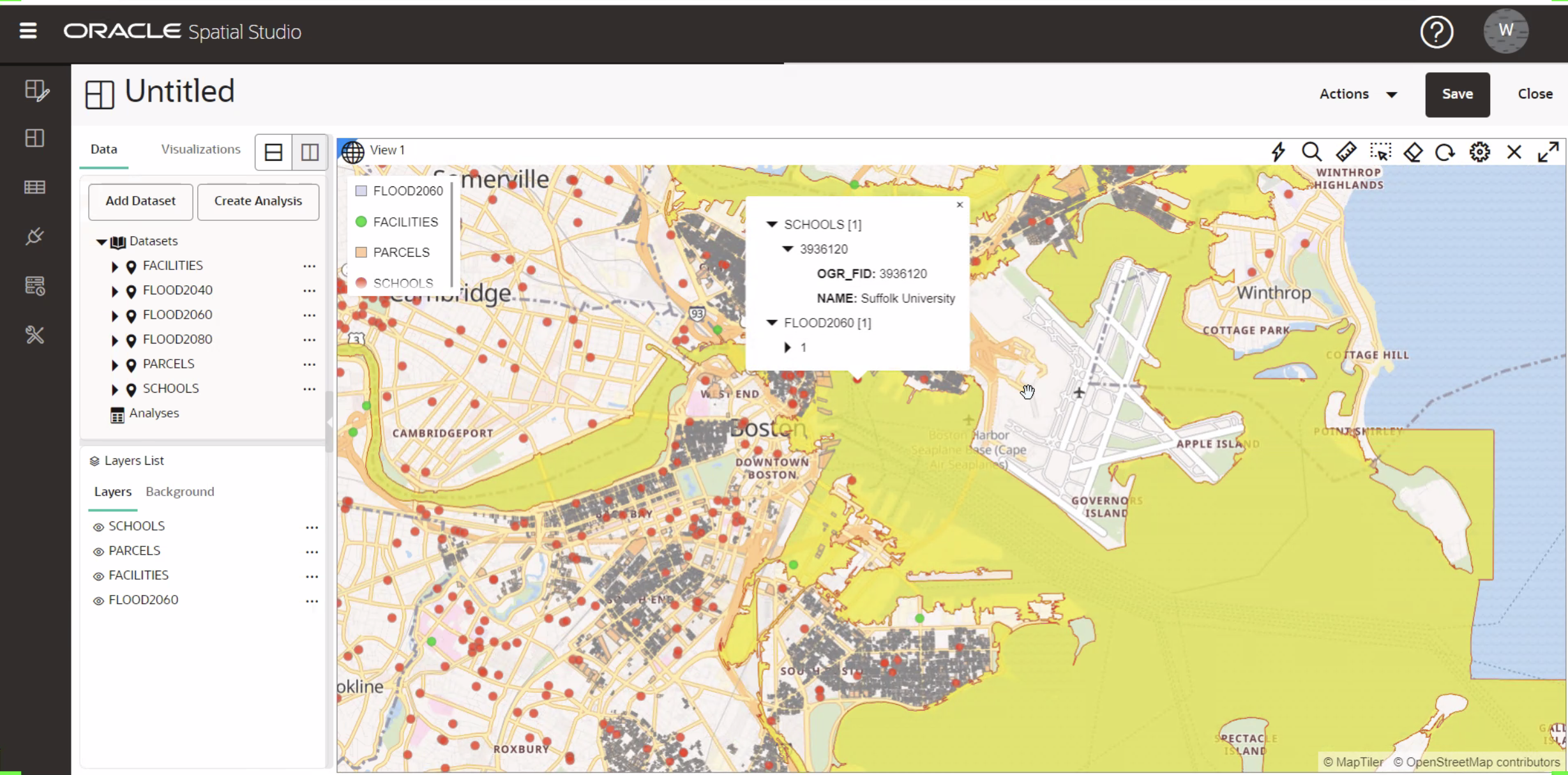 Overlapped map layers display attributes