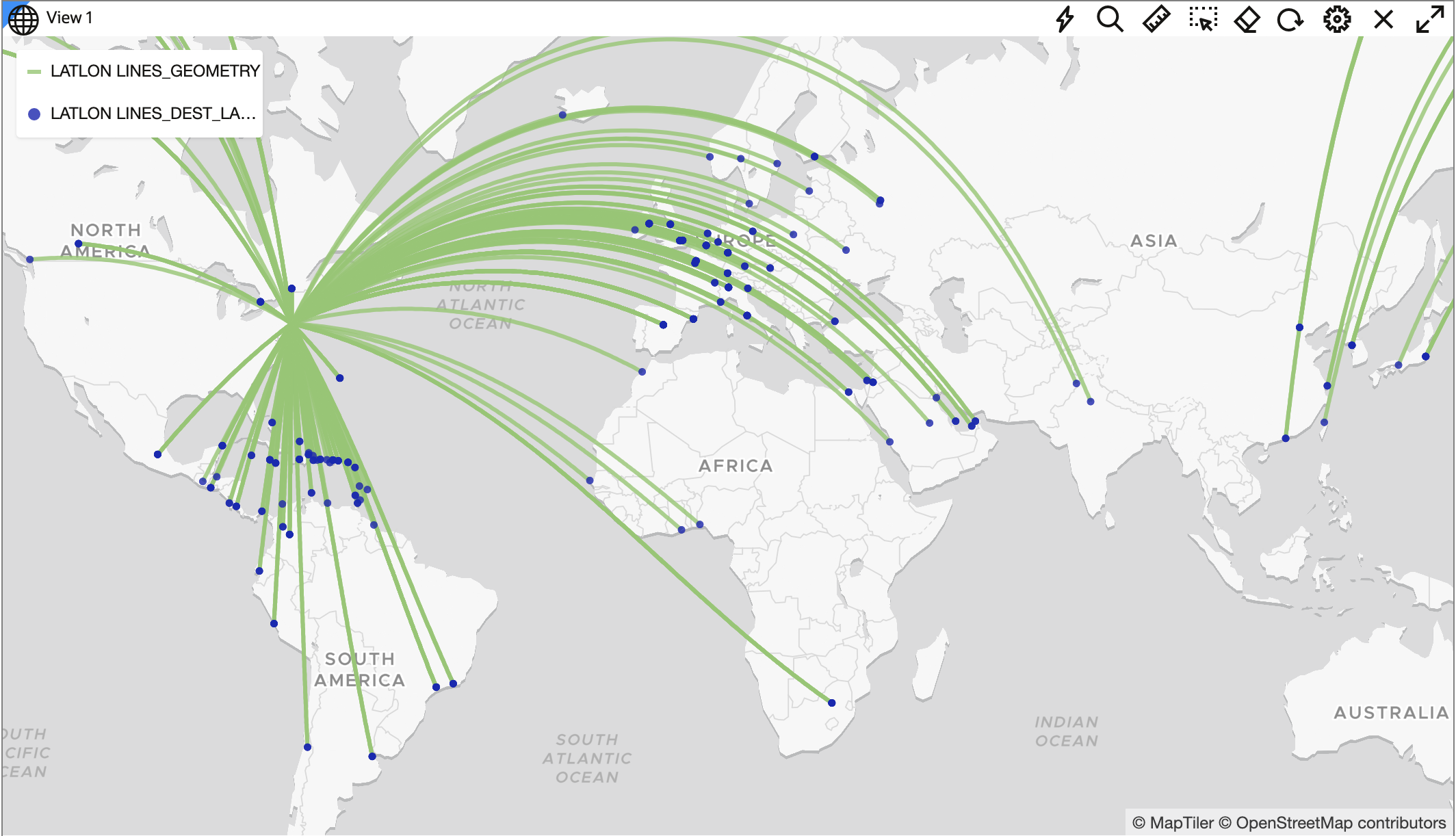 Screenshot of Spatial Studio 23.2 showcasing conneting lat/log pairs with lines