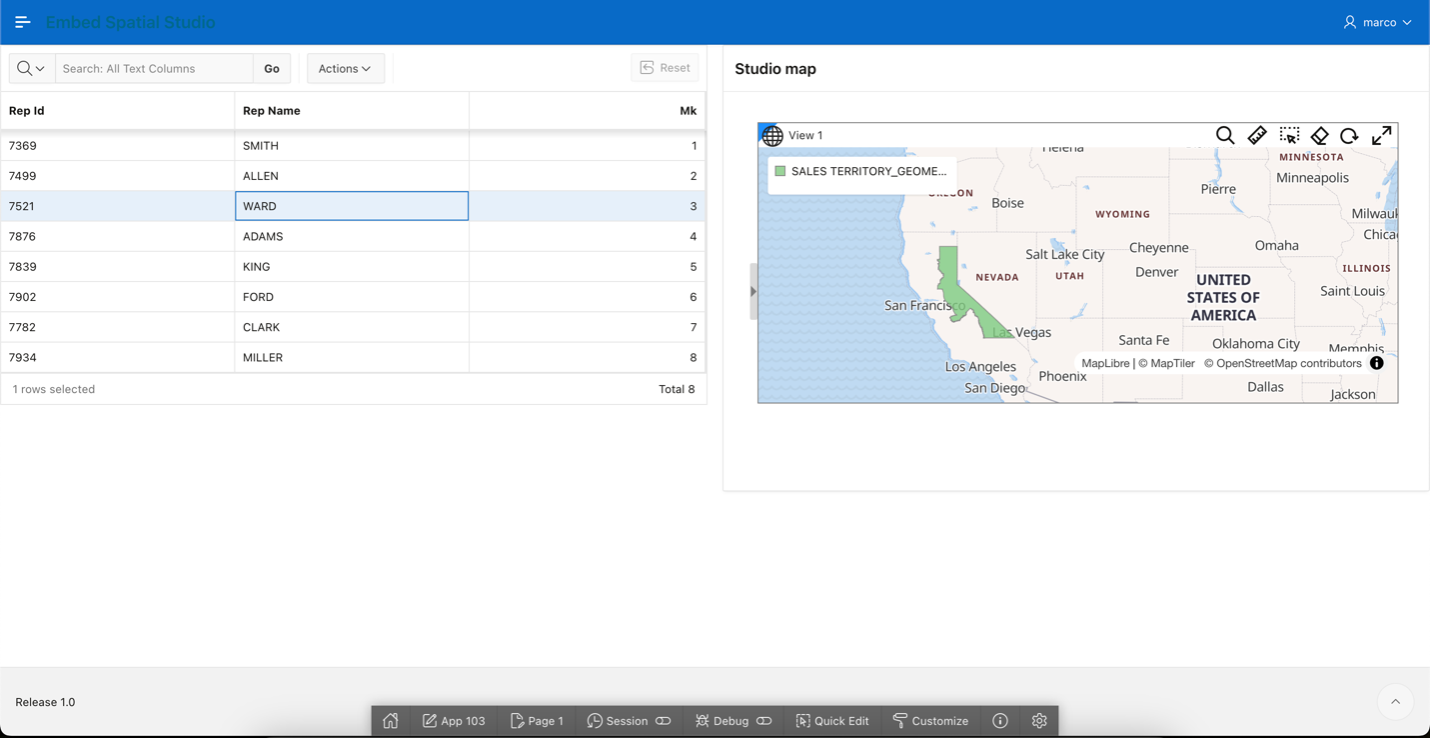 Spatial Studio map embedded in APEX app