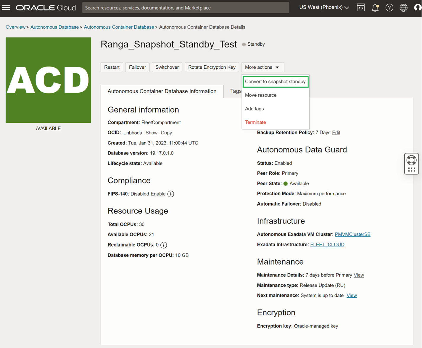 Convert to snapshot standby