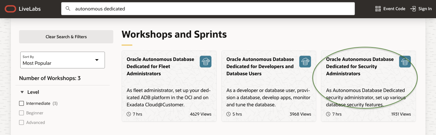 Security Workshop on Oracle LiveLabs