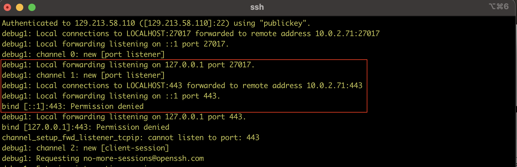 ssh tunnel with error