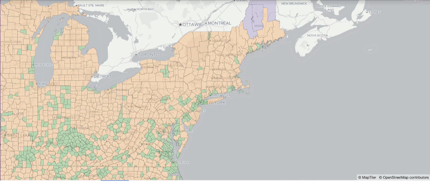 A thematic map generated from vector tiles