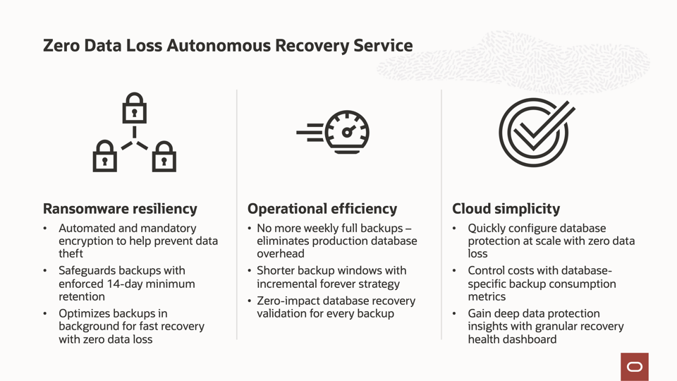 Oracle Database Zero Data Loss Autonomous Recovery Service summary