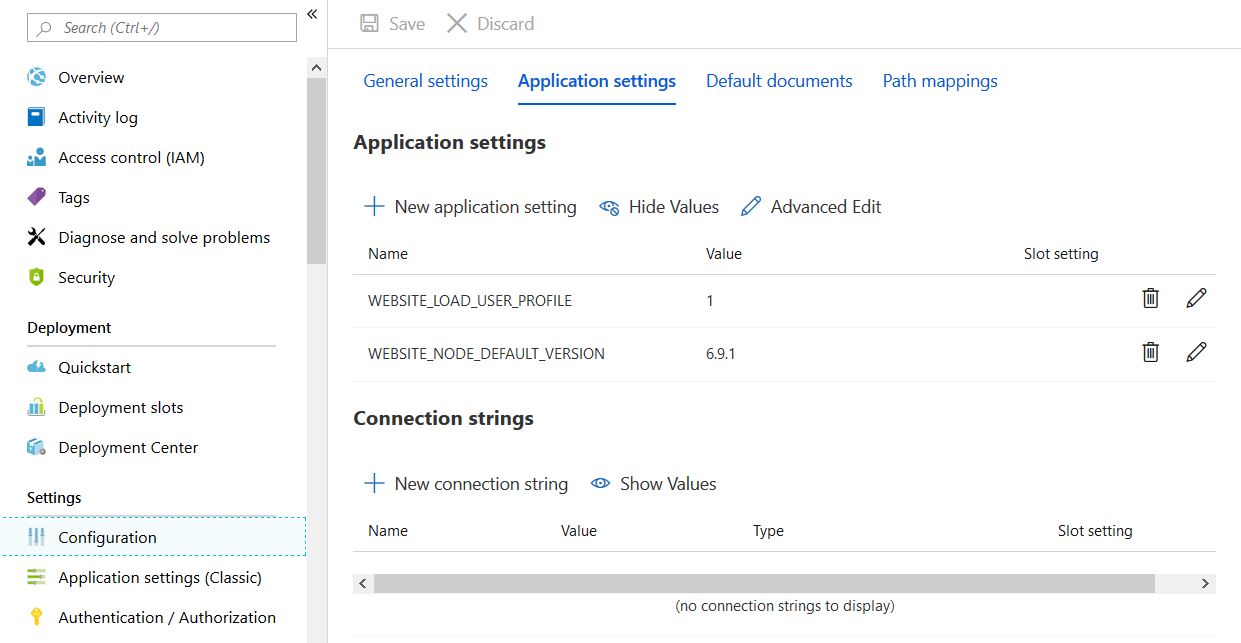Azure App Setup Settings