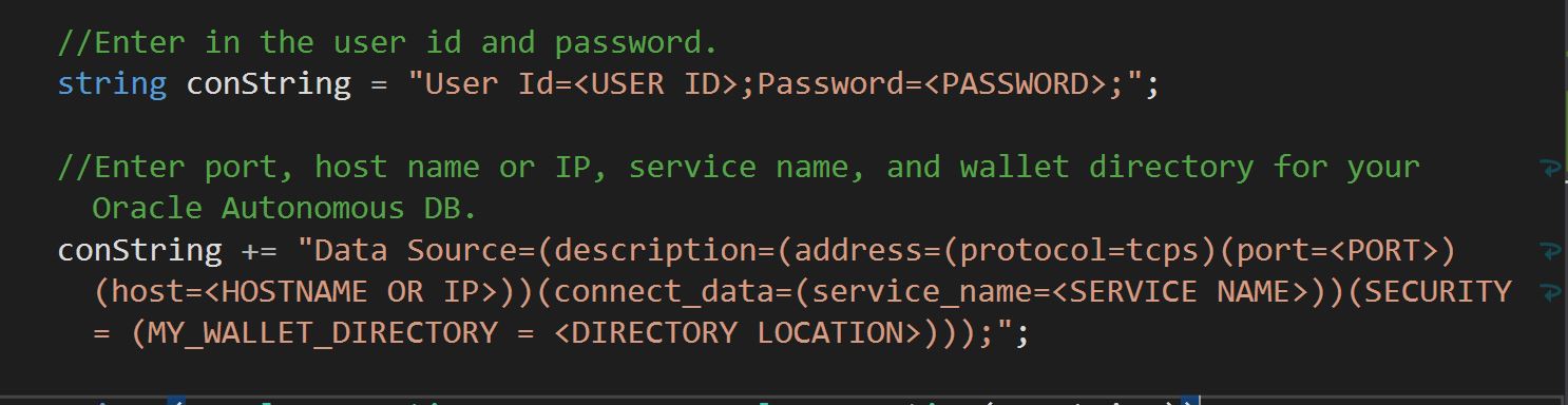 Oracle Autonomous Database connection info