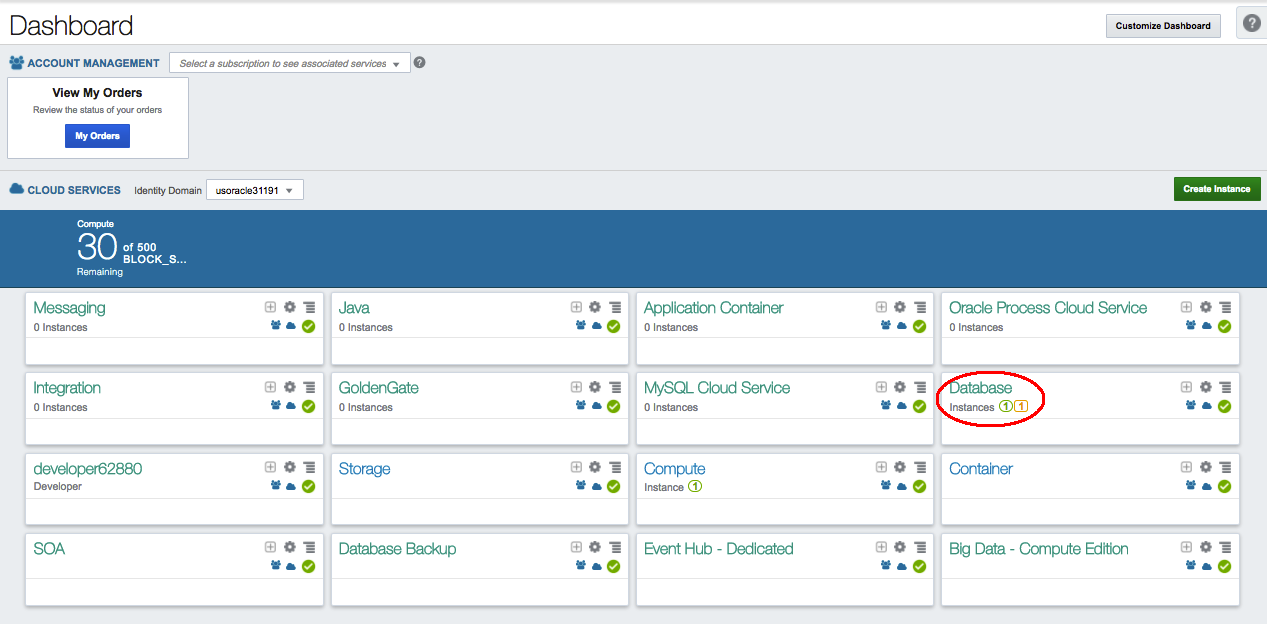 Oracle Cloud Dashboard