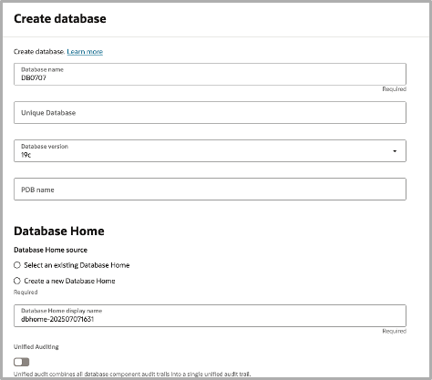 Create Oracle Database