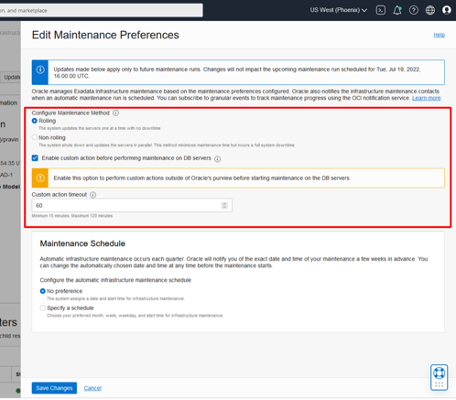 Edit Maintenance Preferences Panel