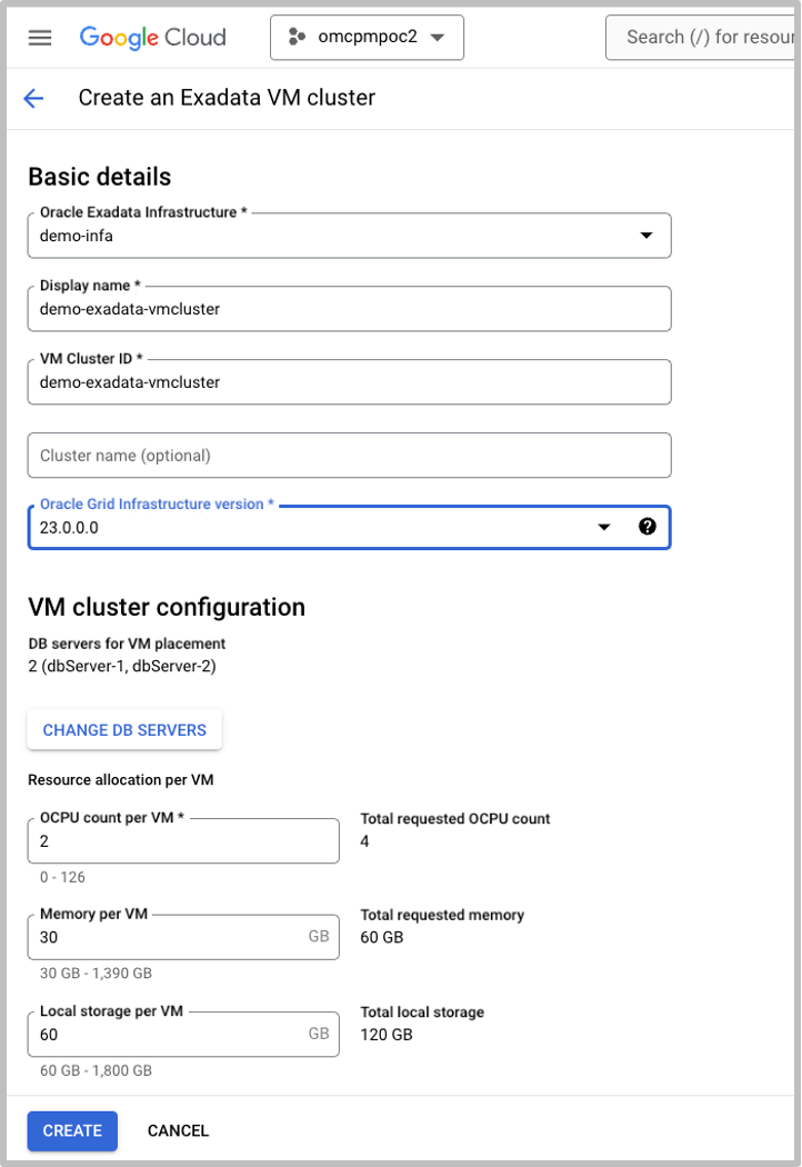Create Exadata VM Cluster on Oracle Database@Google Cloud