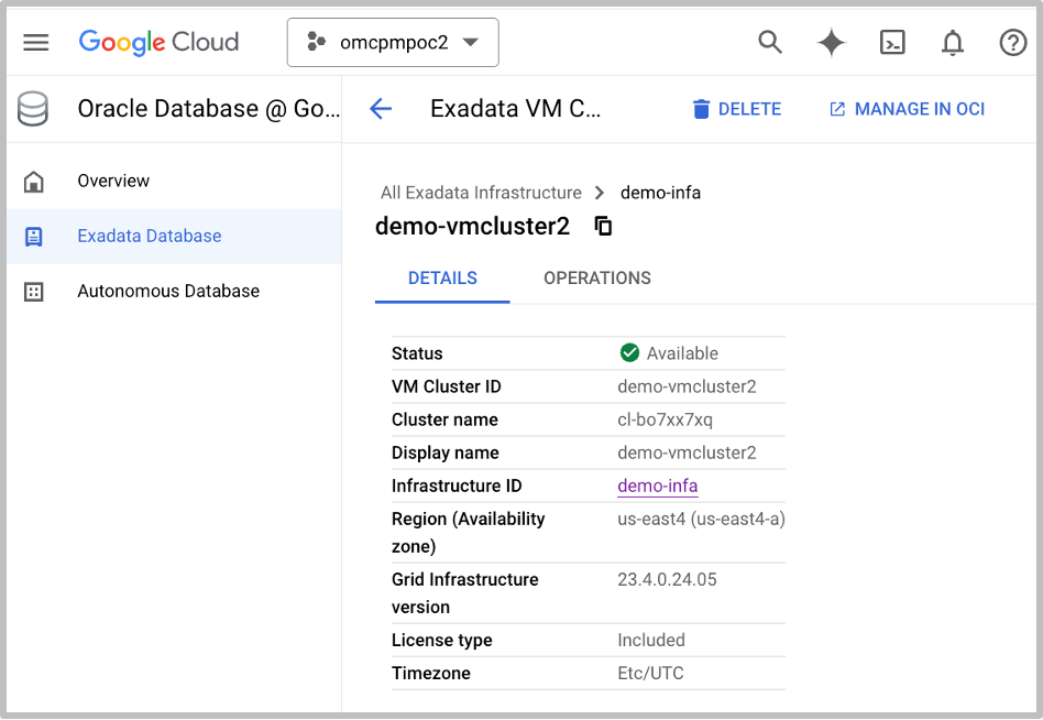 Create Oracle Database on Oracle Database@Google Cloud