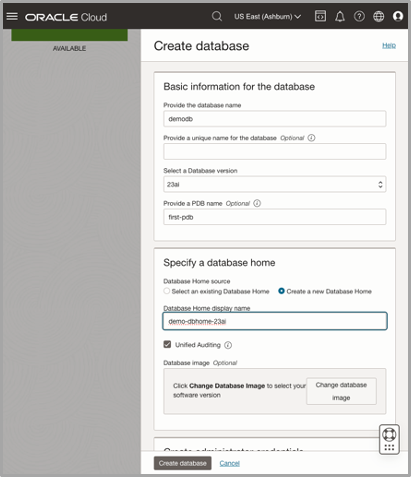 Create Oracle Database