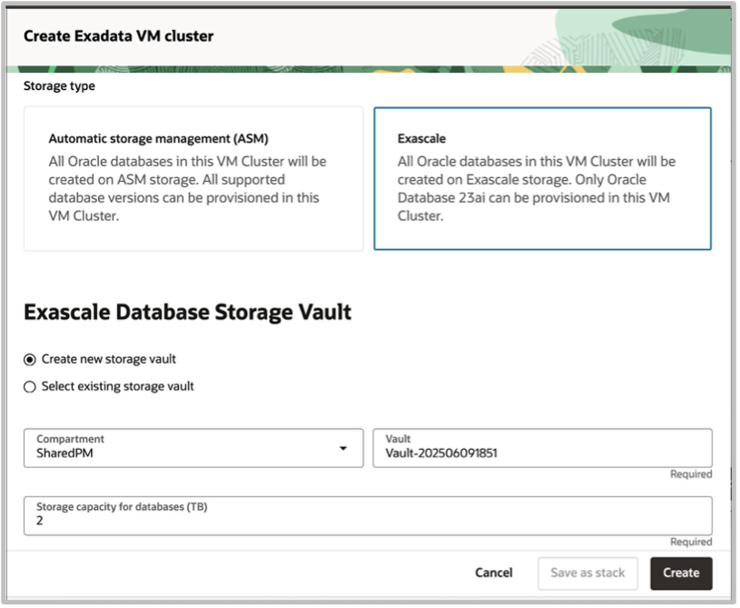 Create Exadata VM Cluster with Exascale