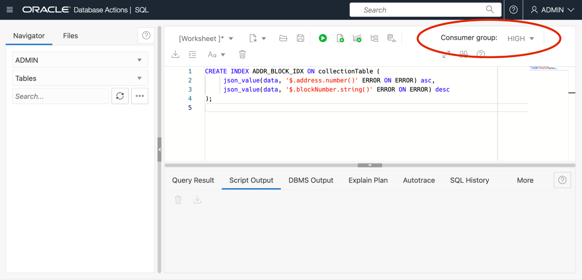 Setting consumer group level in OCI