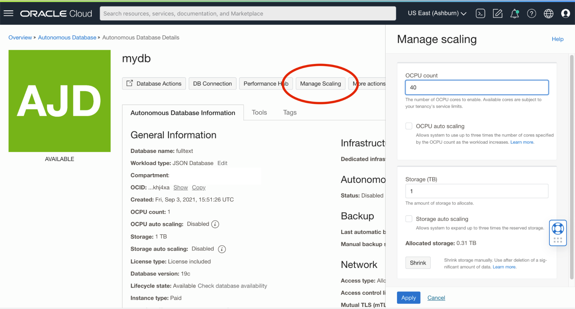 Managing scaling through the OCI web interface