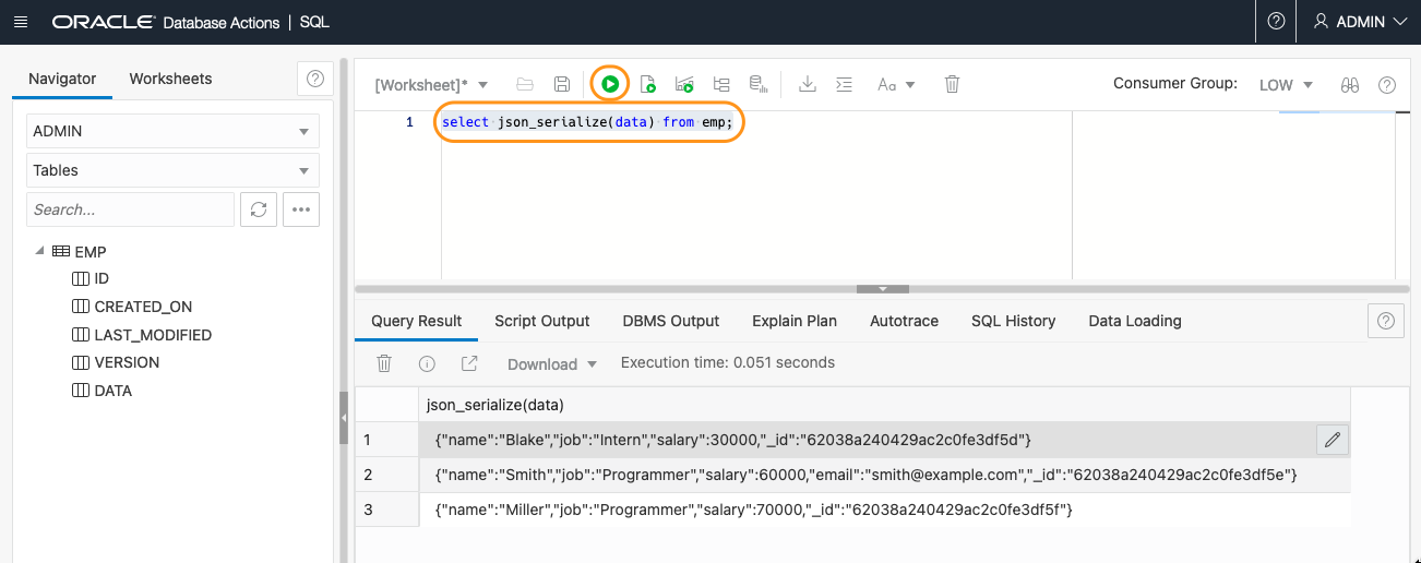 running JSON_SERIALIZE in SQL