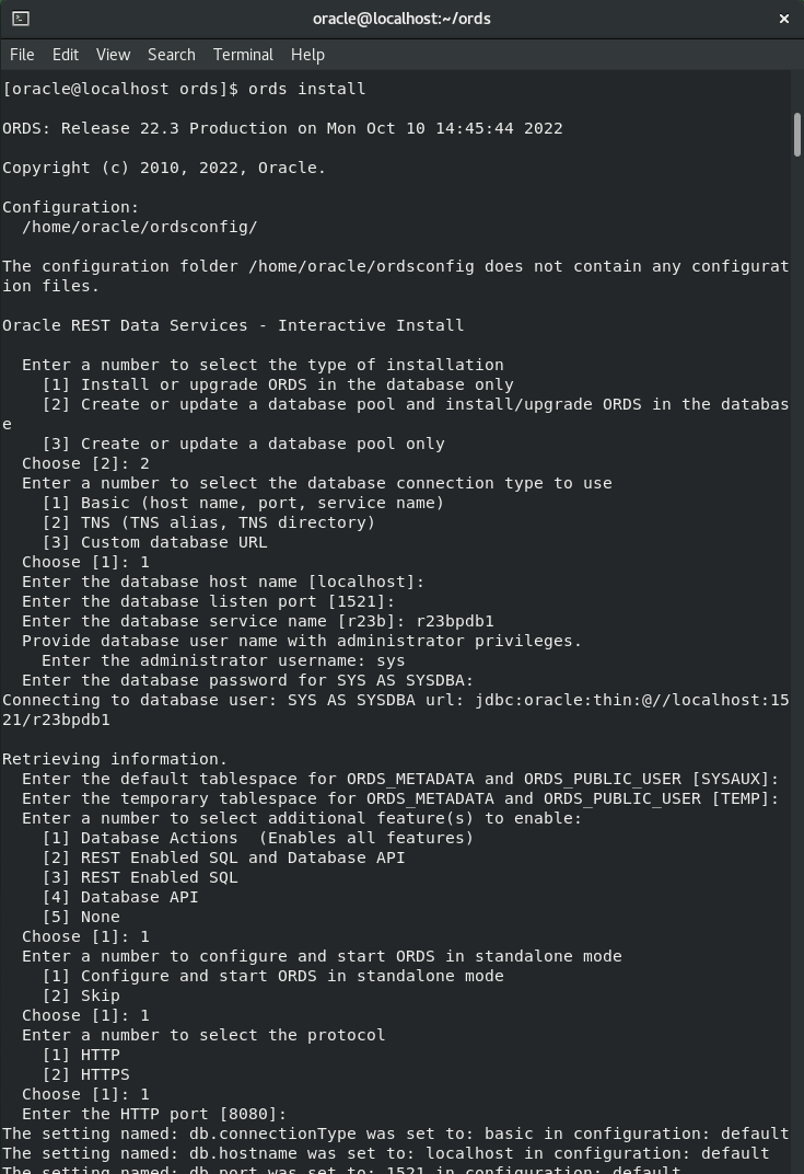 installing ords from the command line
