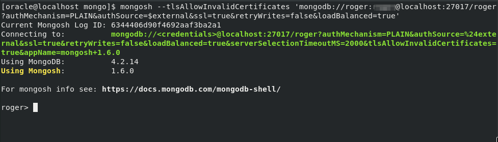 starting mongo shell connecting to Oracle Database