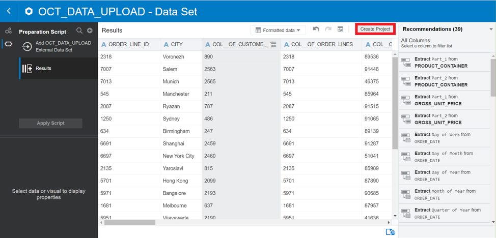 Preview Data in Autonomous Data Warehouse