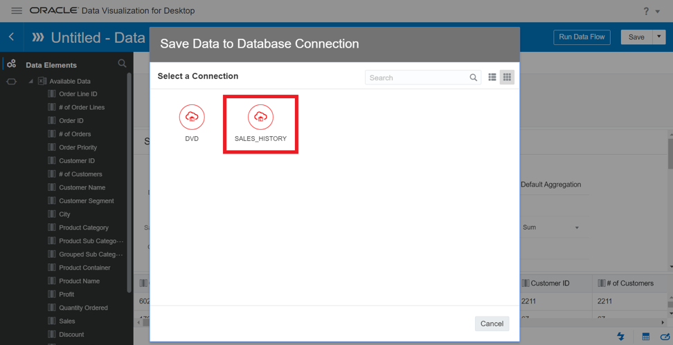 Connect to Database labeled Data Visualization Desktop
